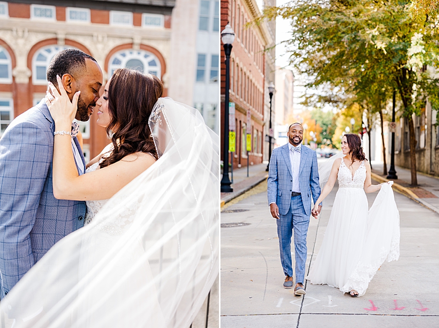 walking down the street at this urban elopement