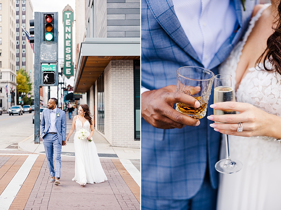 clinking glasses at this urban elopement