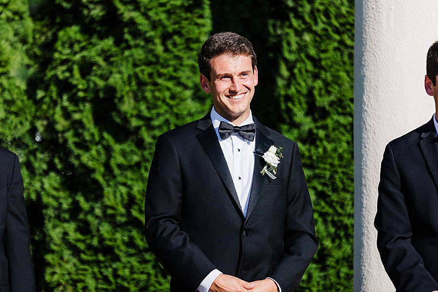 groom's reaction at vineyard wedding at castleton