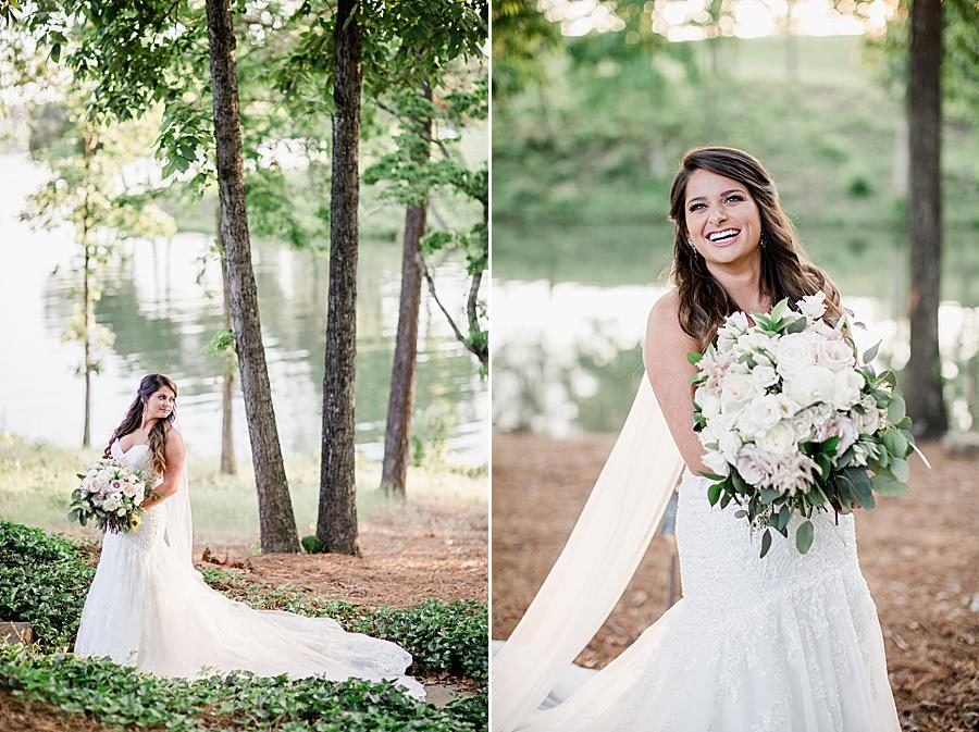 Bride by the Tennessee River at this WindRiver Bridal Portraits by Knoxville Wedding Photographer, Amanda May Photos.