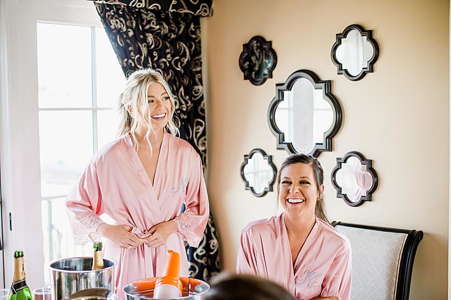 Pink personalized robes at this WindRiver Wedding Day by Knoxville Wedding Photographer, Amanda May Photos.