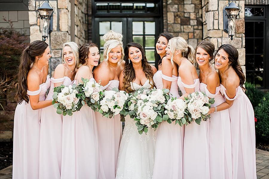 Bridesmaids laughing at this WindRiver Wedding Day by Knoxville Wedding Photographer, Amanda May Photos.