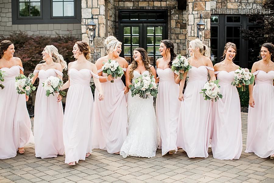 Light pink bridesmaid dresses at this WindRiver Wedding Day by Knoxville Wedding Photographer, Amanda May Photos.