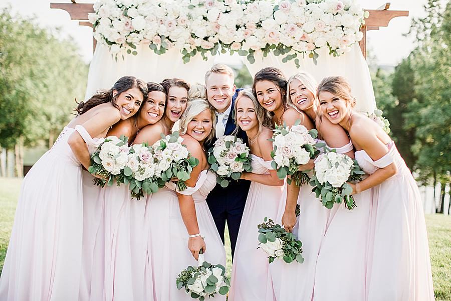 Groom and bridesmaids at this WindRiver Wedding Day by Knoxville Wedding Photographer, Amanda May Photos.