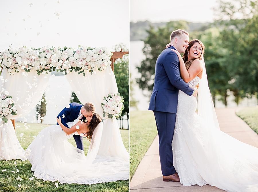 Dip kiss at this WindRiver Wedding Day by Knoxville Wedding Photographer, Amanda May Photos.