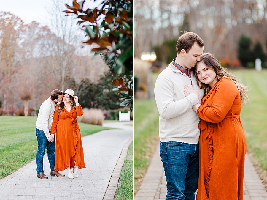 couple nuzzling at their winter engagement
