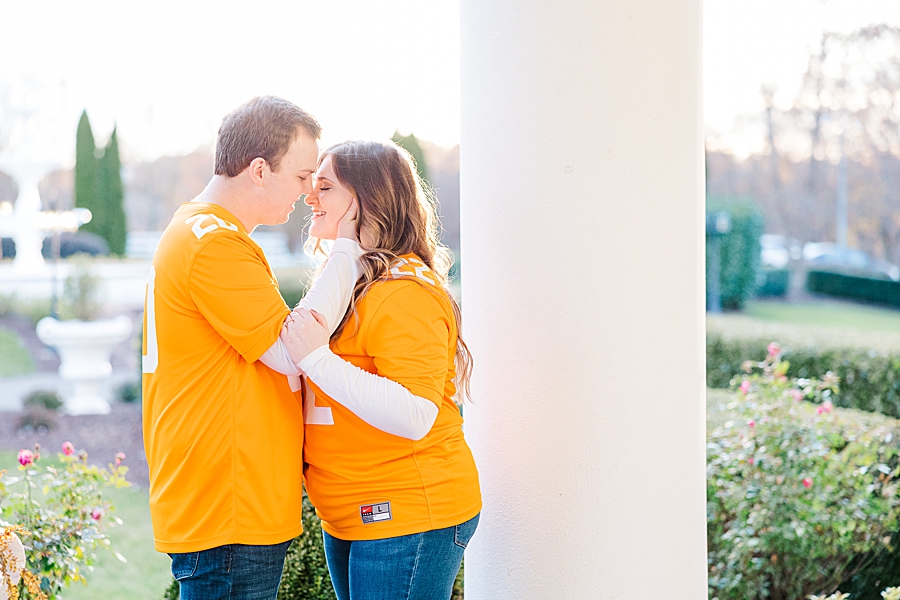 couple in UT jerseys at winter engagement