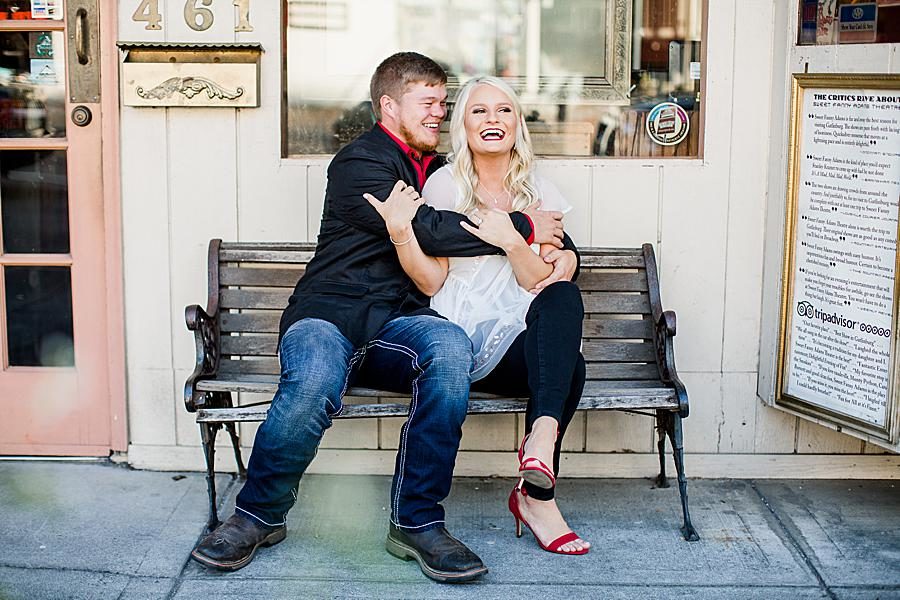 Park bench at this Apple Barn engagement by Knoxville Wedding Photographer, Amanda May Photos.
