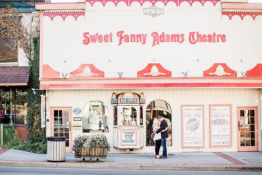 Outside Sweet Fanny Adams at this Apple Barn engagement by Knoxville Wedding Photographer, Amanda May Photos.