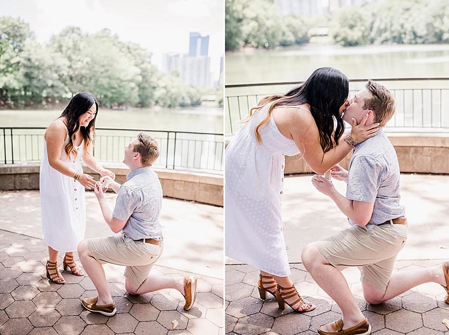 She said yes at this Piedmont Park Proposal by Knoxville Wedding Photographer, Amanda May Photos.