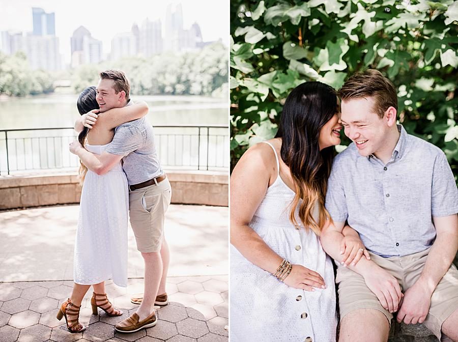 Hugging at this Piedmont Park Proposal by Knoxville Wedding Photographer, Amanda May Photos.