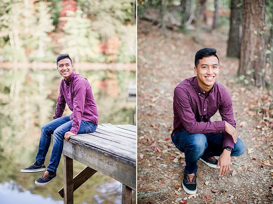 Sitting on the dock at this Church Camp Senior Session by Knoxville Wedding Photographer, Amanda May Photos.