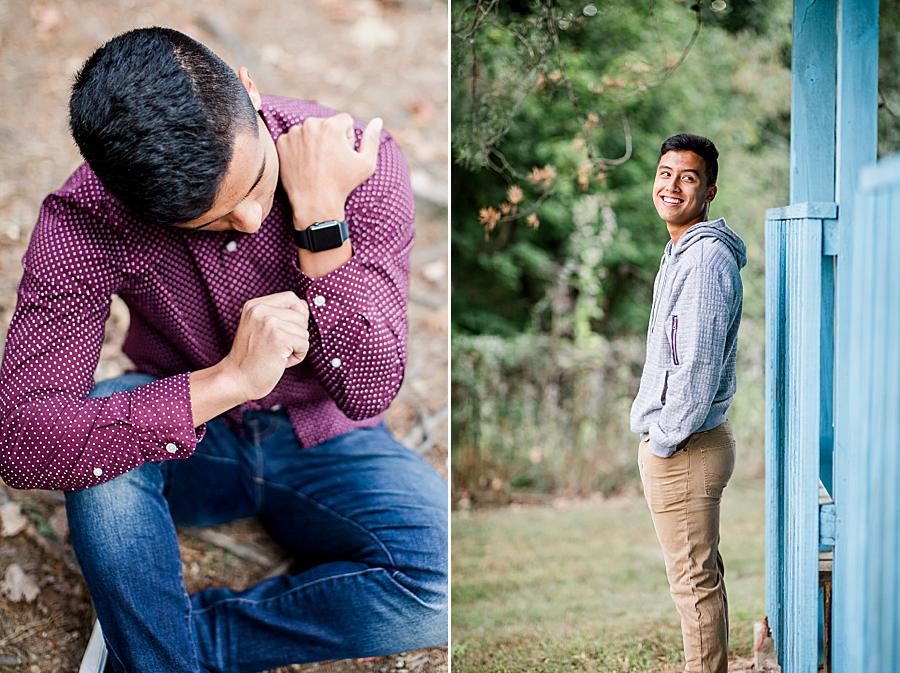 Buttoning sleeves at this Church Camp Senior Session by Knoxville Wedding Photographer, Amanda May Photos.