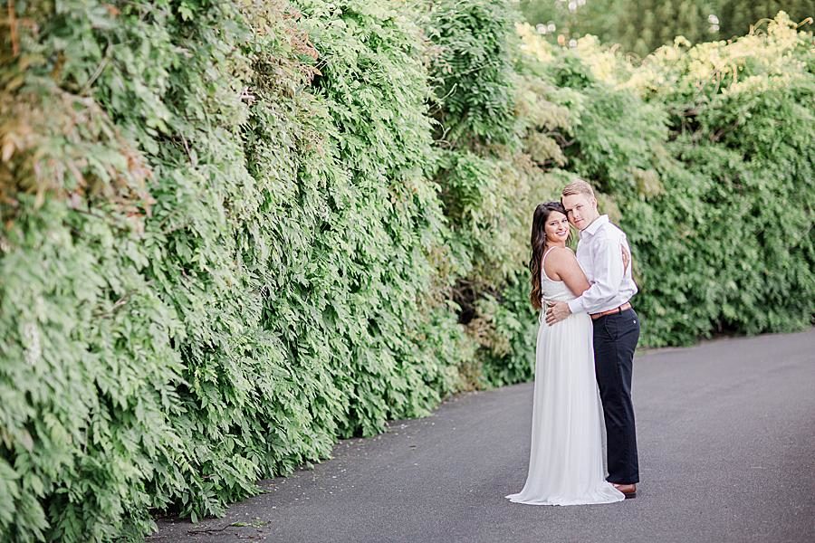 White engagement dress at this Baxter Gardens Portraits by Knoxville Wedding Photographer, Amanda May Photos.