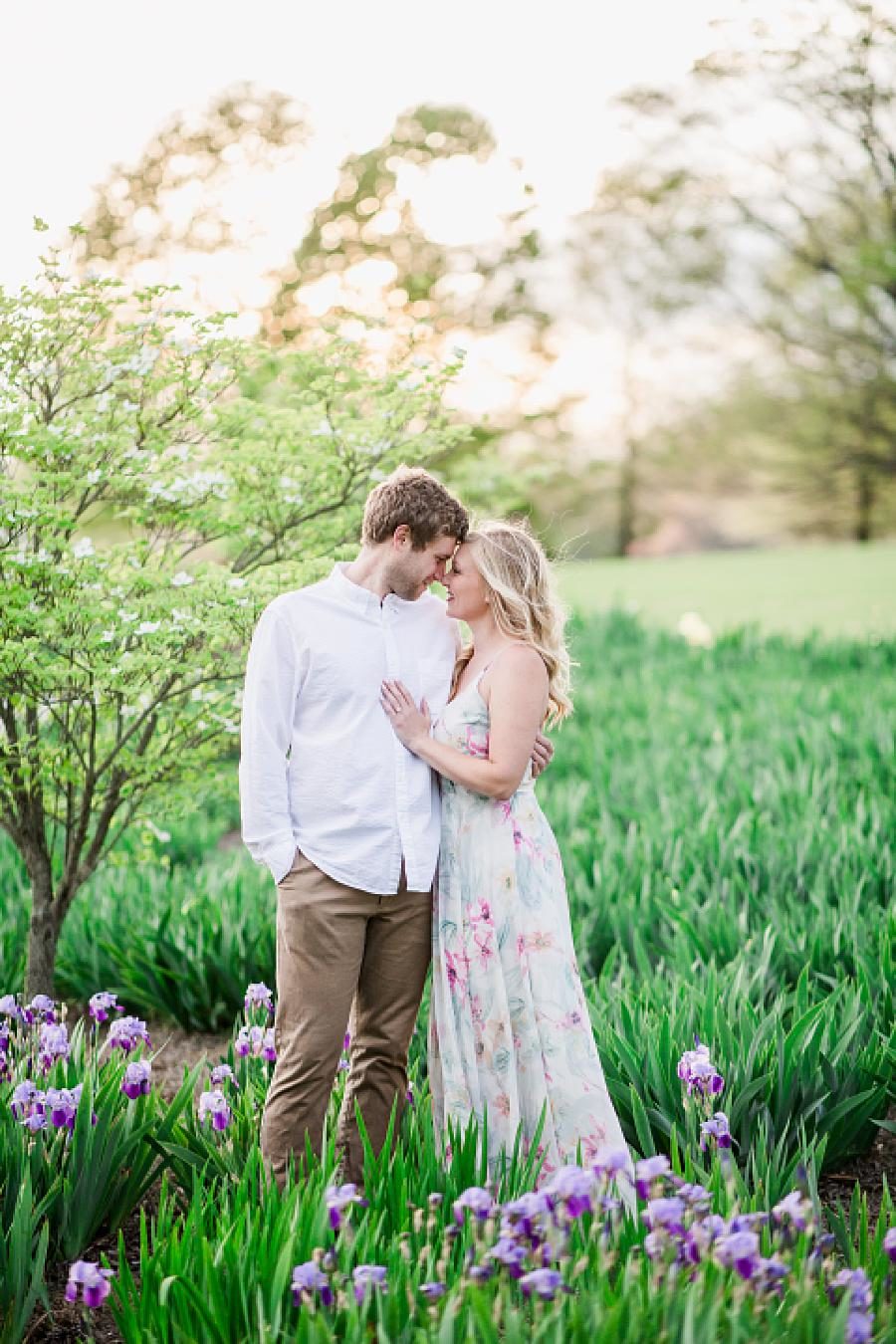 Couple in front of tulips