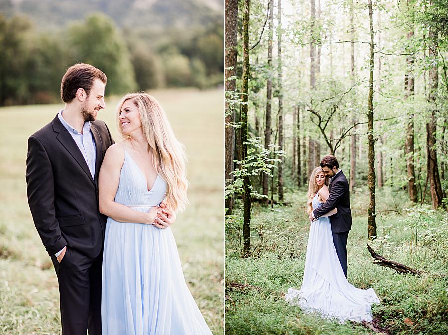 couple in the woods at cades cove engagement session