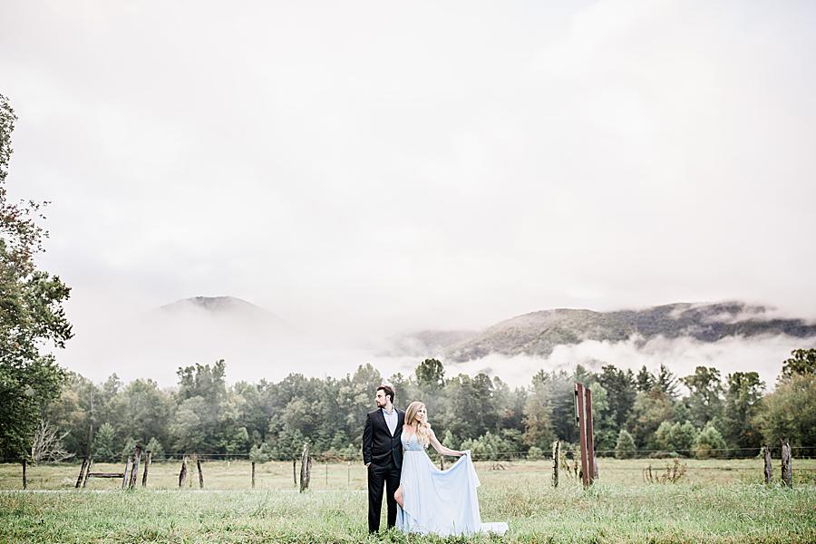 foggy mountains at cades cove engagement session