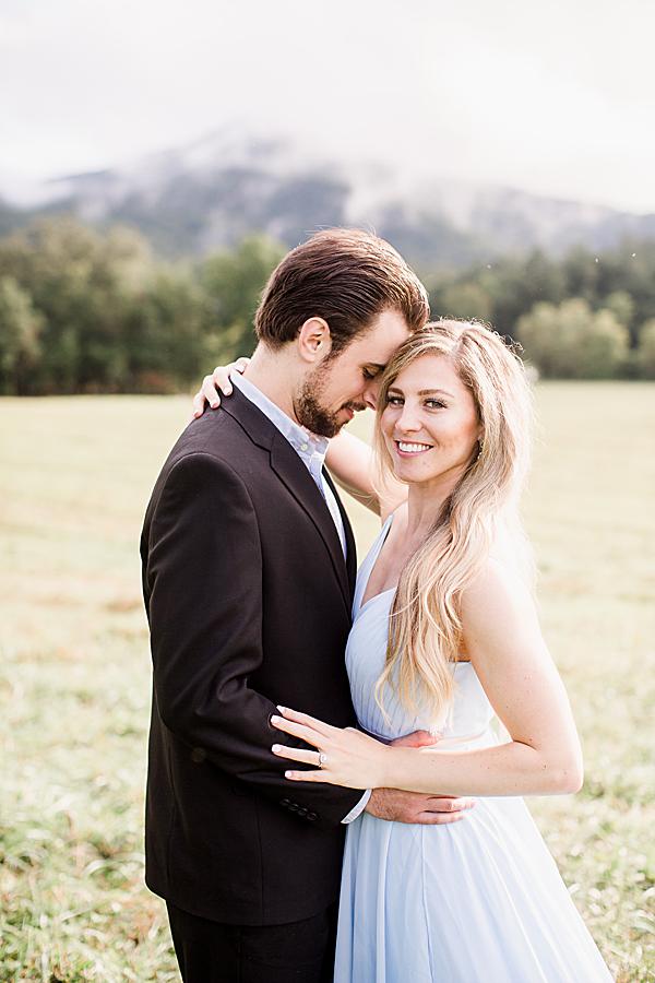 foreheads together at cades cove engagement session
