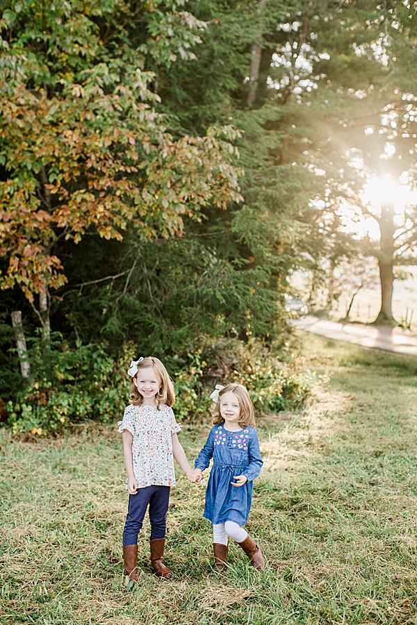 sisters holding hands Cades Cove family