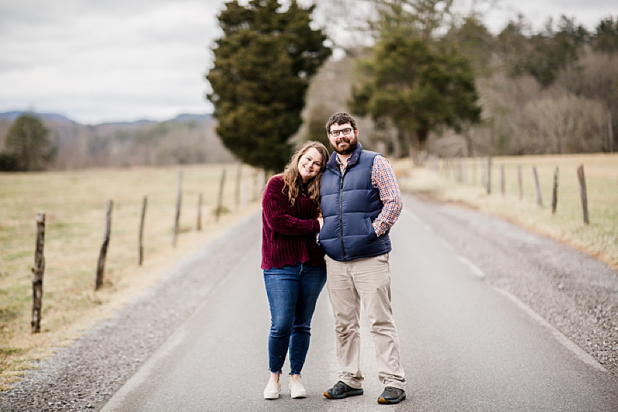 couple on the loop at cades cove proposal