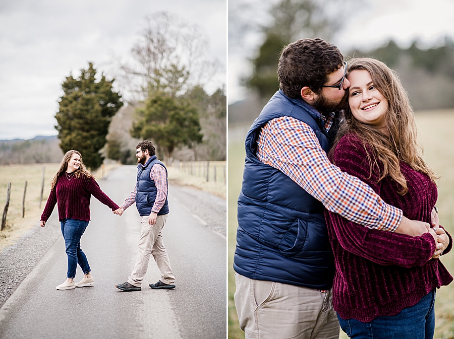 kiss on the temple at cades cove proposal