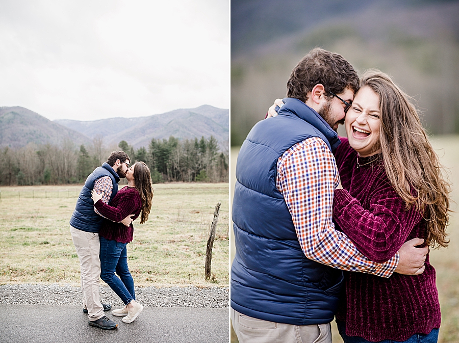 laughing together at cades cove proposal