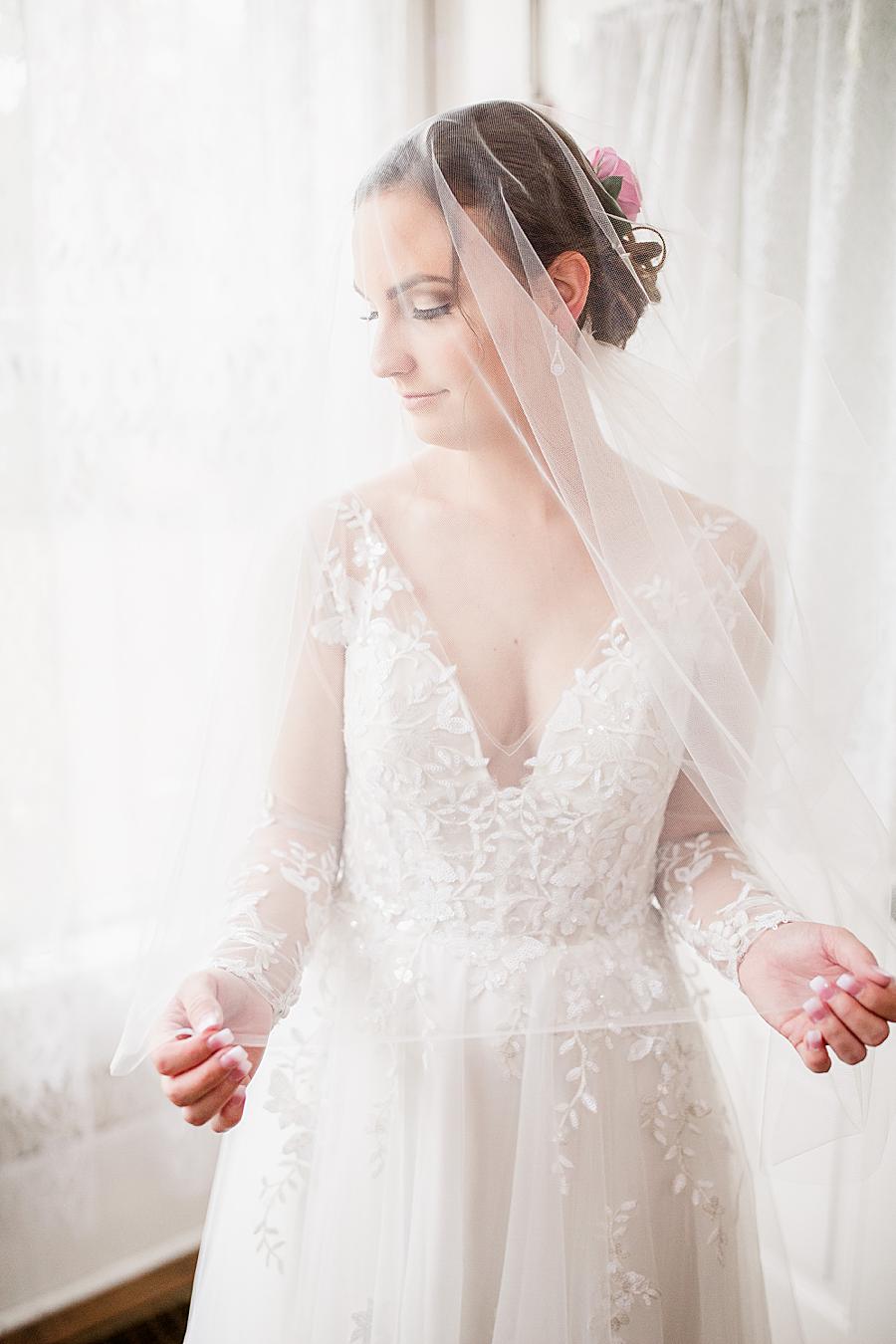 Blusher veil at this Cardwell Manor Wedding by Knoxville Wedding Photographer, Amanda May Photos.