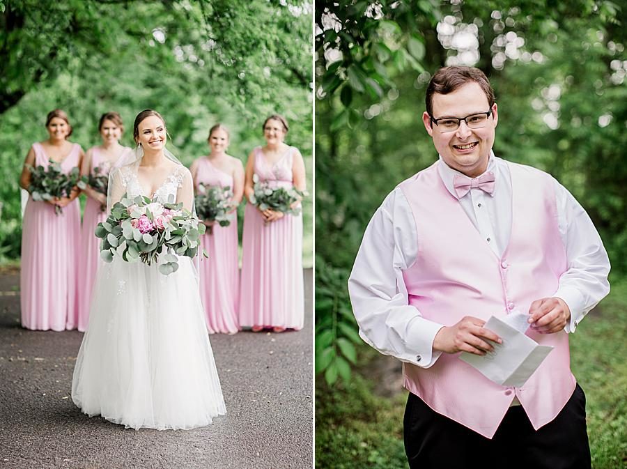 Pink cummerbund at this Cardwell Manor Wedding by Knoxville Wedding Photographer, Amanda May Photos.