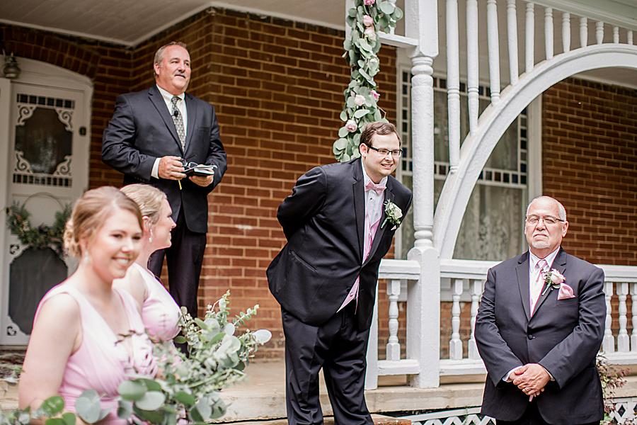Groom's reaction at this Cardwell Manor Wedding by Knoxville Wedding Photographer, Amanda May Photos.