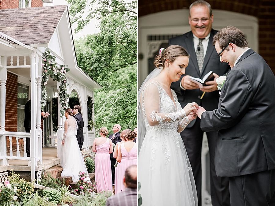 Exchanging rings at this Cardwell Manor Wedding by Knoxville Wedding Photographer, Amanda May Photos.