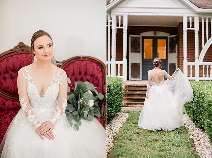 Red velvet love seat at this Cardwell Manor Wedding by Knoxville Wedding Photographer, Amanda May Photos.