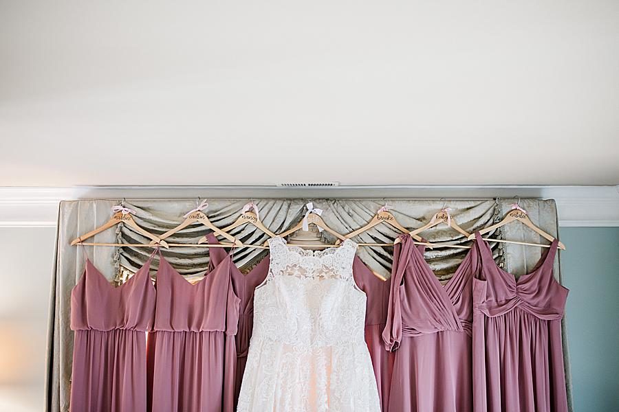 Personalized hangers at this Wedding at Castleton Farms by Knoxville Wedding Photographer, Amanda May Photos.