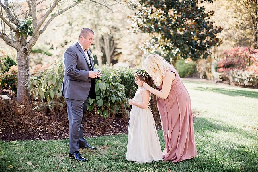 Step daughter first look at this Wedding at Castleton Farms by Knoxville Wedding Photographer, Amanda May Photos.