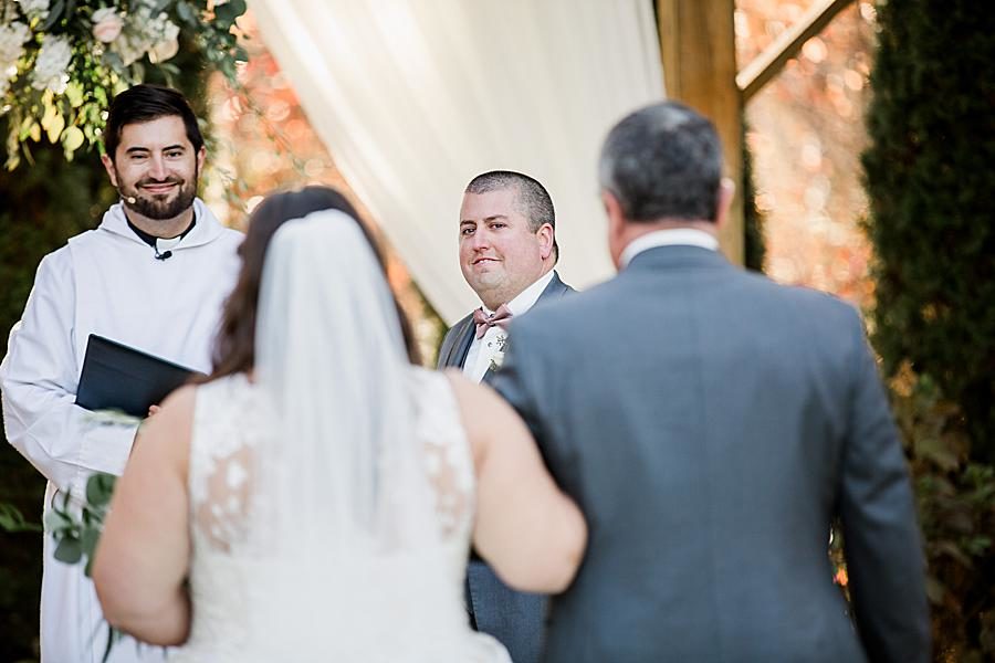 Teary groom at this Wedding at Castleton Farms by Knoxville Wedding Photographer, Amanda May Photos.