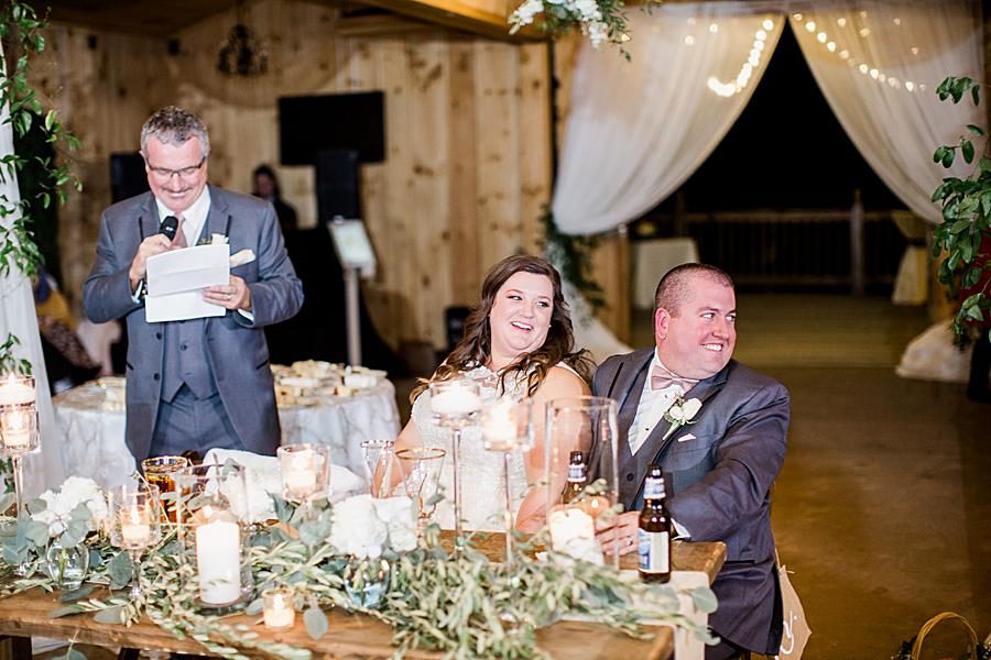 Cheers at this Wedding at Castleton Farms by Knoxville Wedding Photographer, Amanda May Photos.