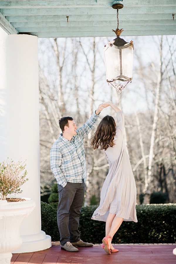 twirling at castleton farms winter engagement