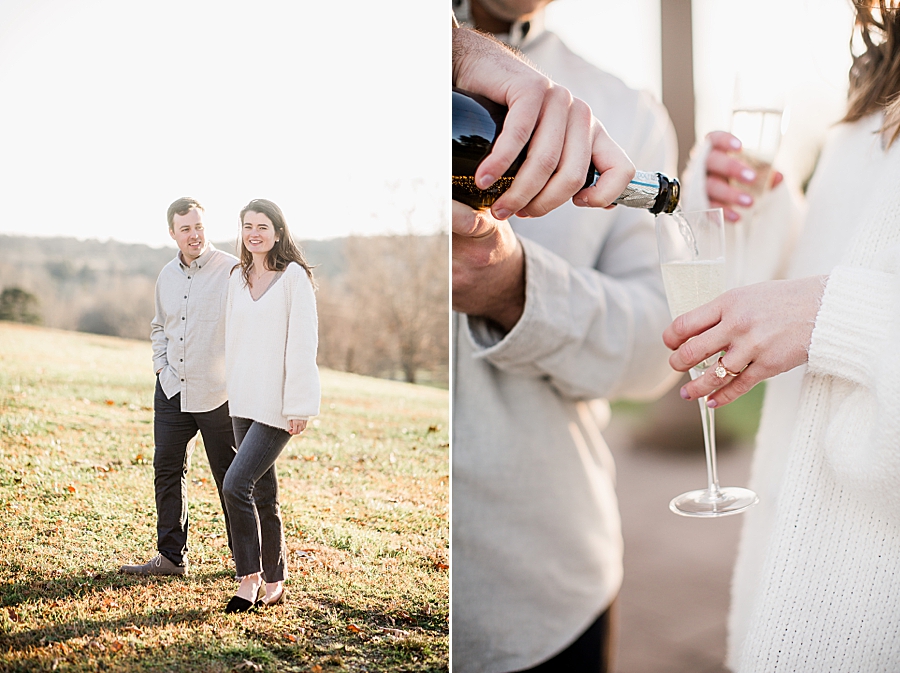 champagne at castleton farms winter engagement