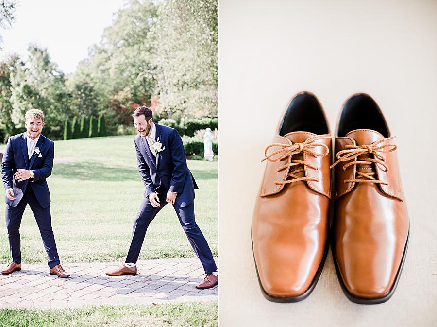 Brown groom shoes at castleton vow renewal
