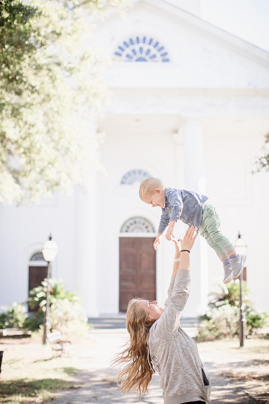 Tossing Grayson at this Charleston Session by Knoxville Wedding Photographer, Amanda May Photos.