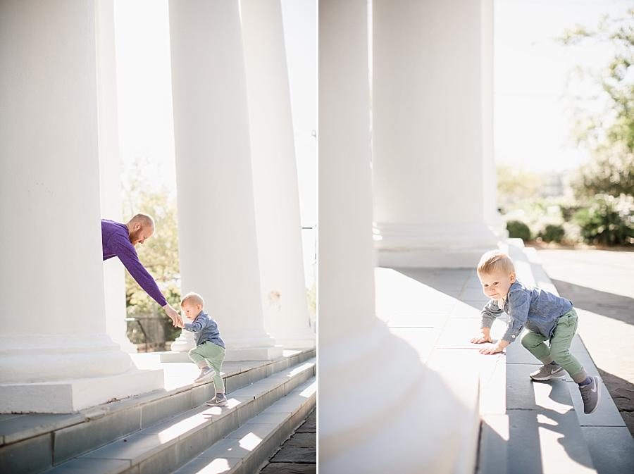 Climbing the stairs at this Charleston Session by Knoxville Wedding Photographer, Amanda May Photos.