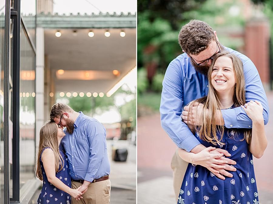 Edison bulbs at this downtown engagement by Knoxville Wedding Photographer, Amanda May Photos.