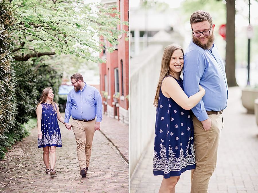 Strolling at this downtown engagement by Knoxville Wedding Photographer, Amanda May Photos.