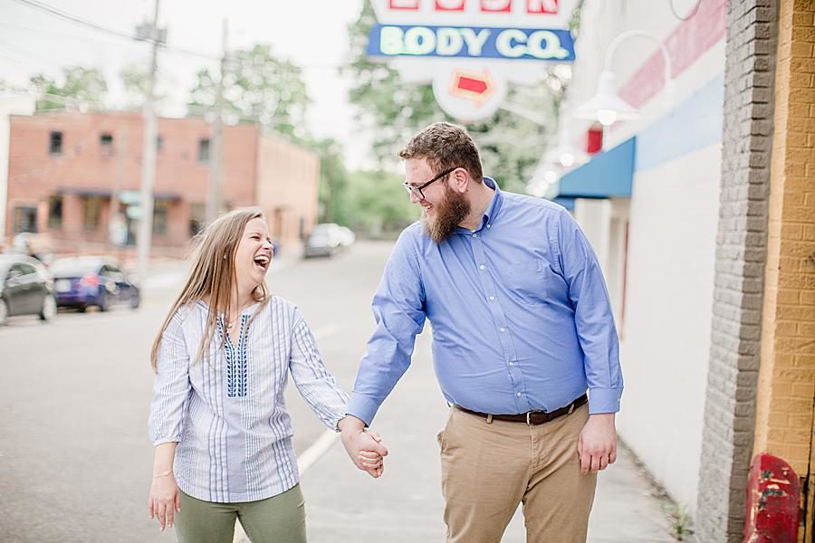 Broadway at this downtown engagement by Knoxville Wedding Photographer, Amanda May Photos.