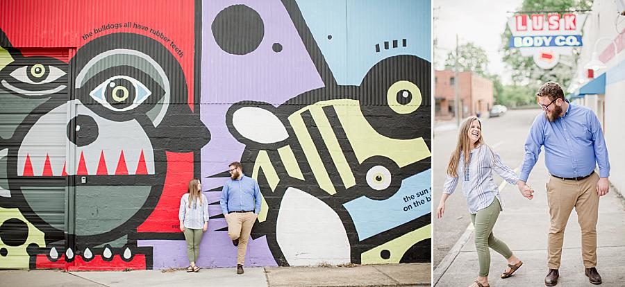 Mural at this downtown engagement by Knoxville Wedding Photographer, Amanda May Photos.