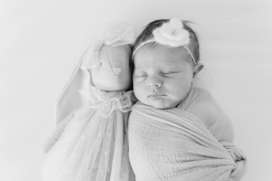 black and white newborn photo dreamy newborn session