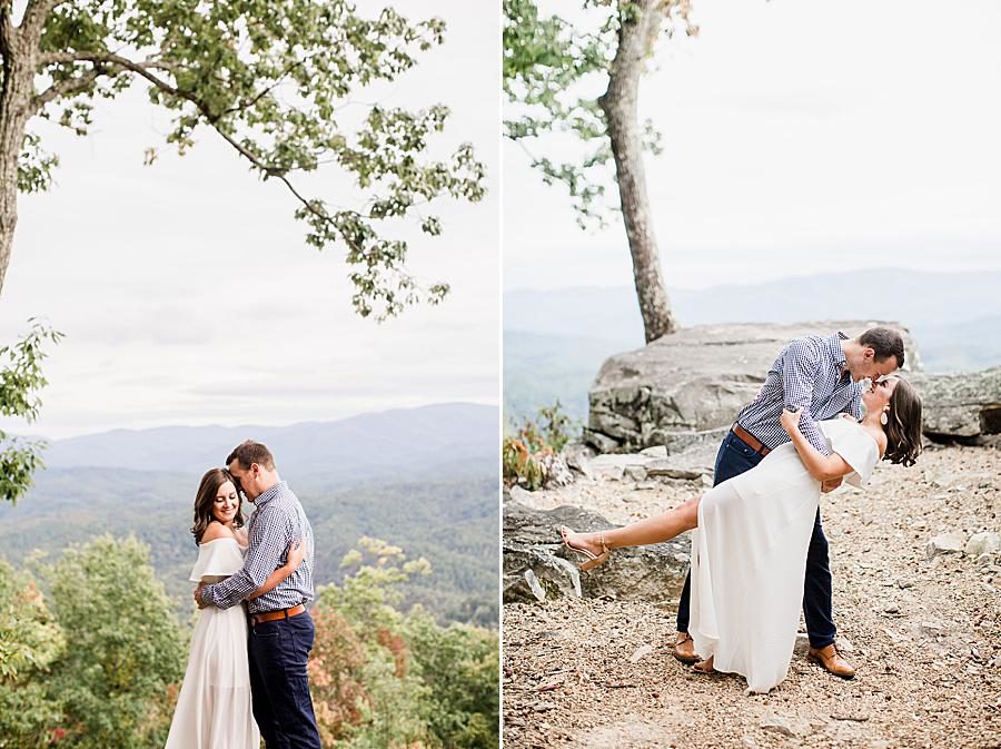 Dip kiss at this Eagle Rock engagement by Knoxville Wedding Photographer, Amanda May Photos.