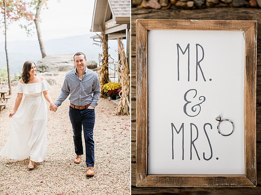 Mr and Mrs sign at this Eagle Rock engagement by Knoxville Wedding Photographer, Amanda May Photos.