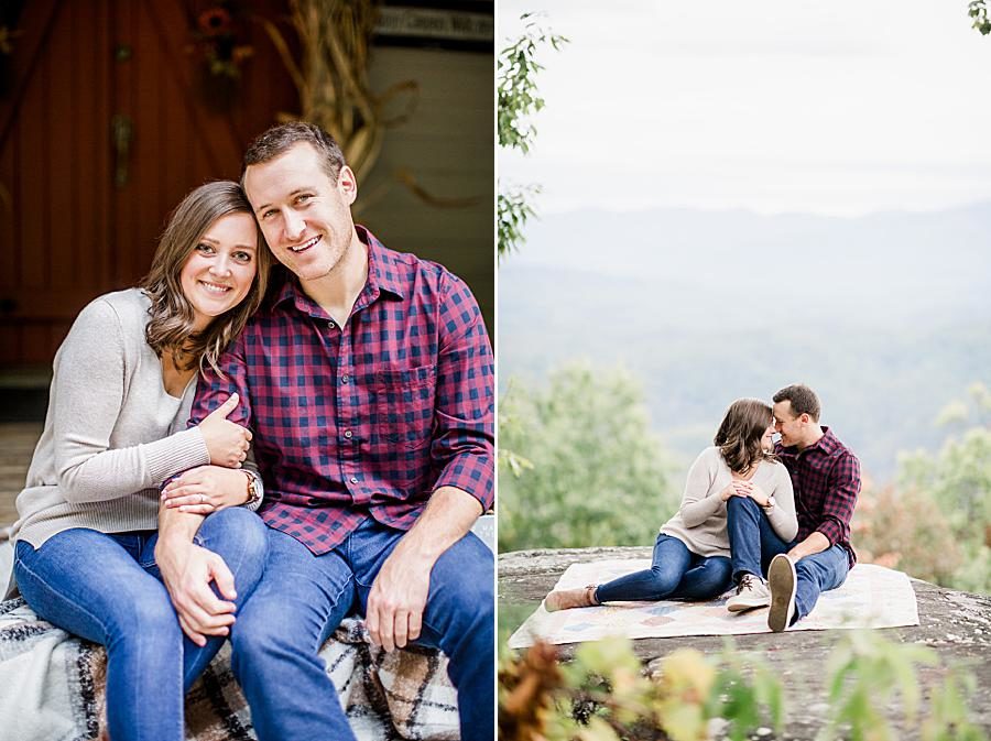 Sitting on a blanket at this Eagle Rock engagement by Knoxville Wedding Photographer, Amanda May Photos.