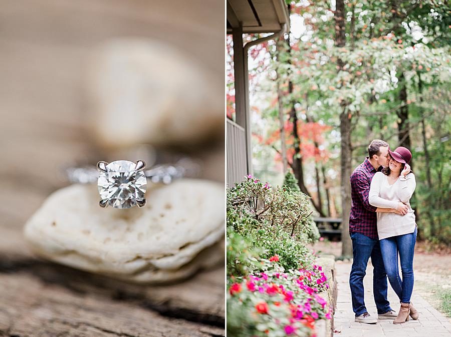 Engagement ring on a rock at this Eagle Rock engagement by Knoxville Wedding Photographer, Amanda May Photos.