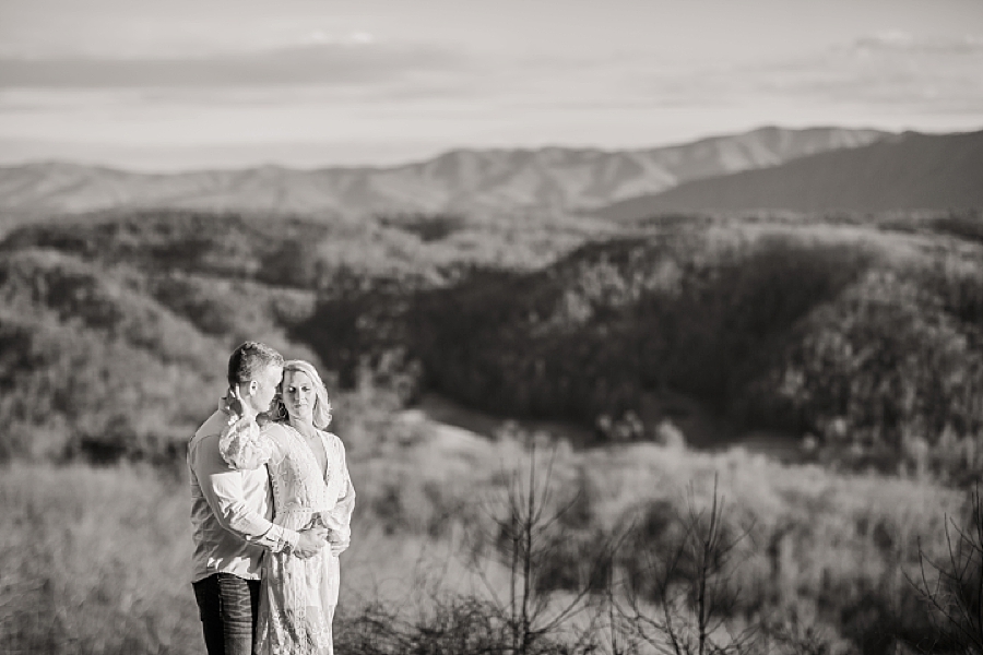 hand on cheek at foothills parkway engagement